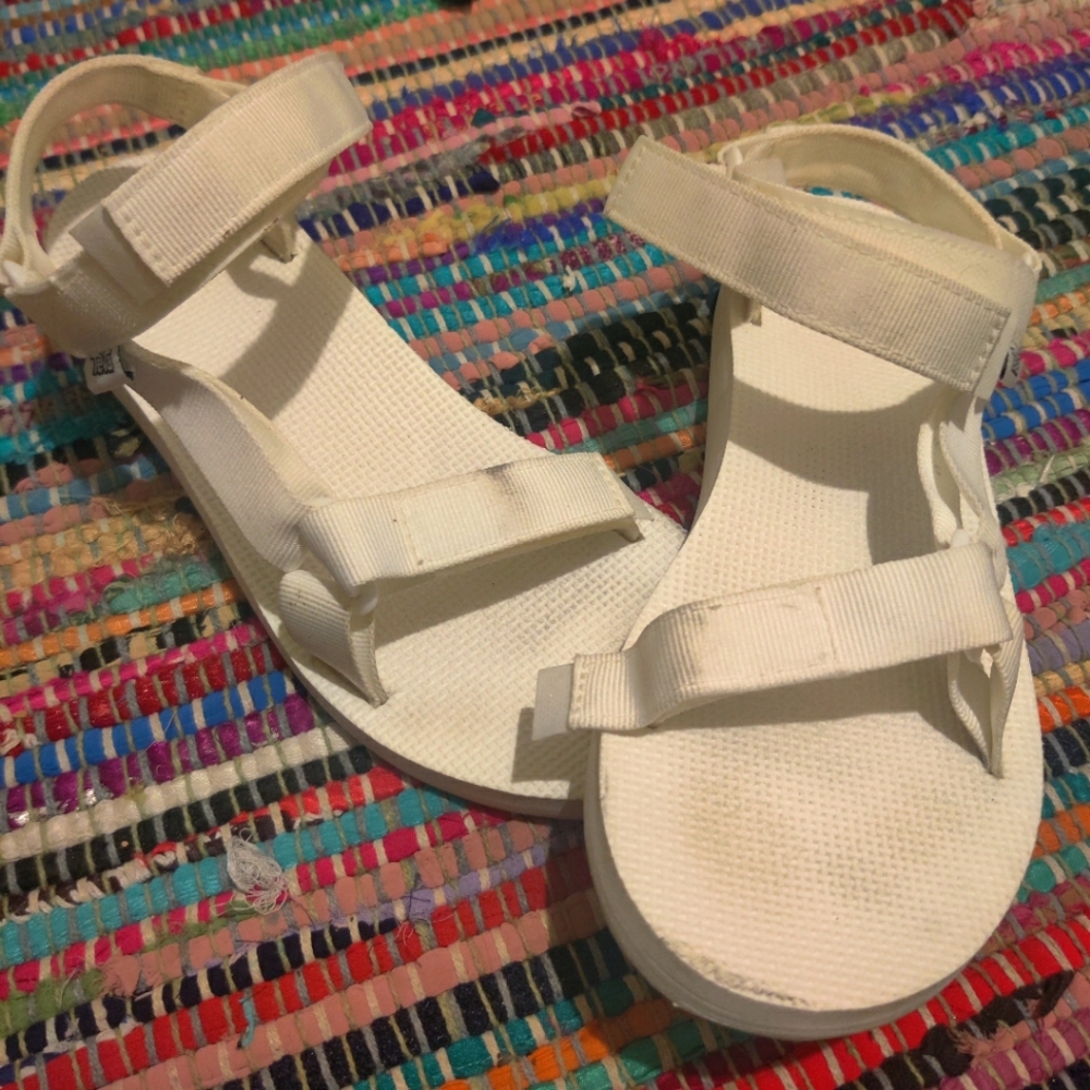 White Teva sandals